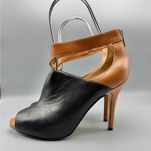 Ann Taylor Leather Open Toe Ankle Strap Heels Black Brown Size 8M